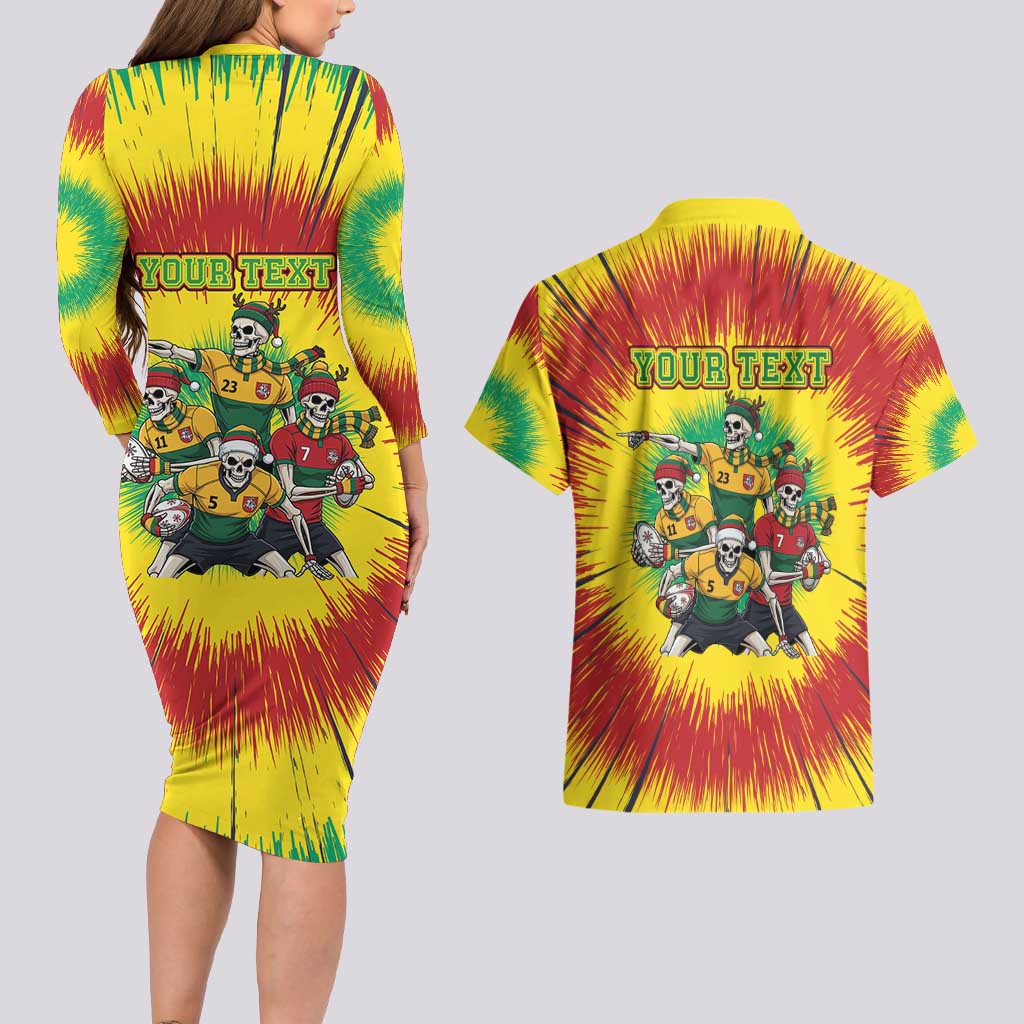Personalized Lithuania Christmas Couples Matching Long Sleeve Bodycon Dress and Hawaiian Shirt Skeleton Rugby Tie Dye Vintage - Wonder Print Shop