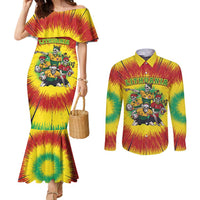 Personalized Lithuania Christmas Couples Matching Mermaid Dress and Long Sleeve Button Shirt Skeleton Rugby Tie Dye Vintage - Wonder Print Shop