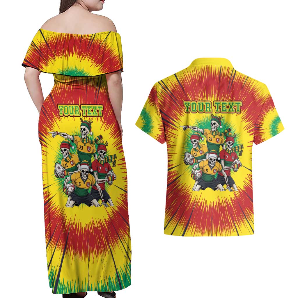 Personalized Lithuania Christmas Couples Matching Off Shoulder Maxi Dress and Hawaiian Shirt Skeleton Rugby Tie Dye Vintage - Wonder Print Shop