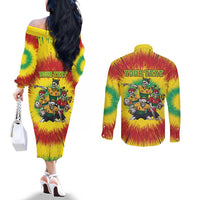 Personalized Lithuania Christmas Couples Matching Off The Shoulder Long Sleeve Dress and Long Sleeve Button Shirt Skeleton Rugby Tie Dye Vintage - Wonder Print Shop