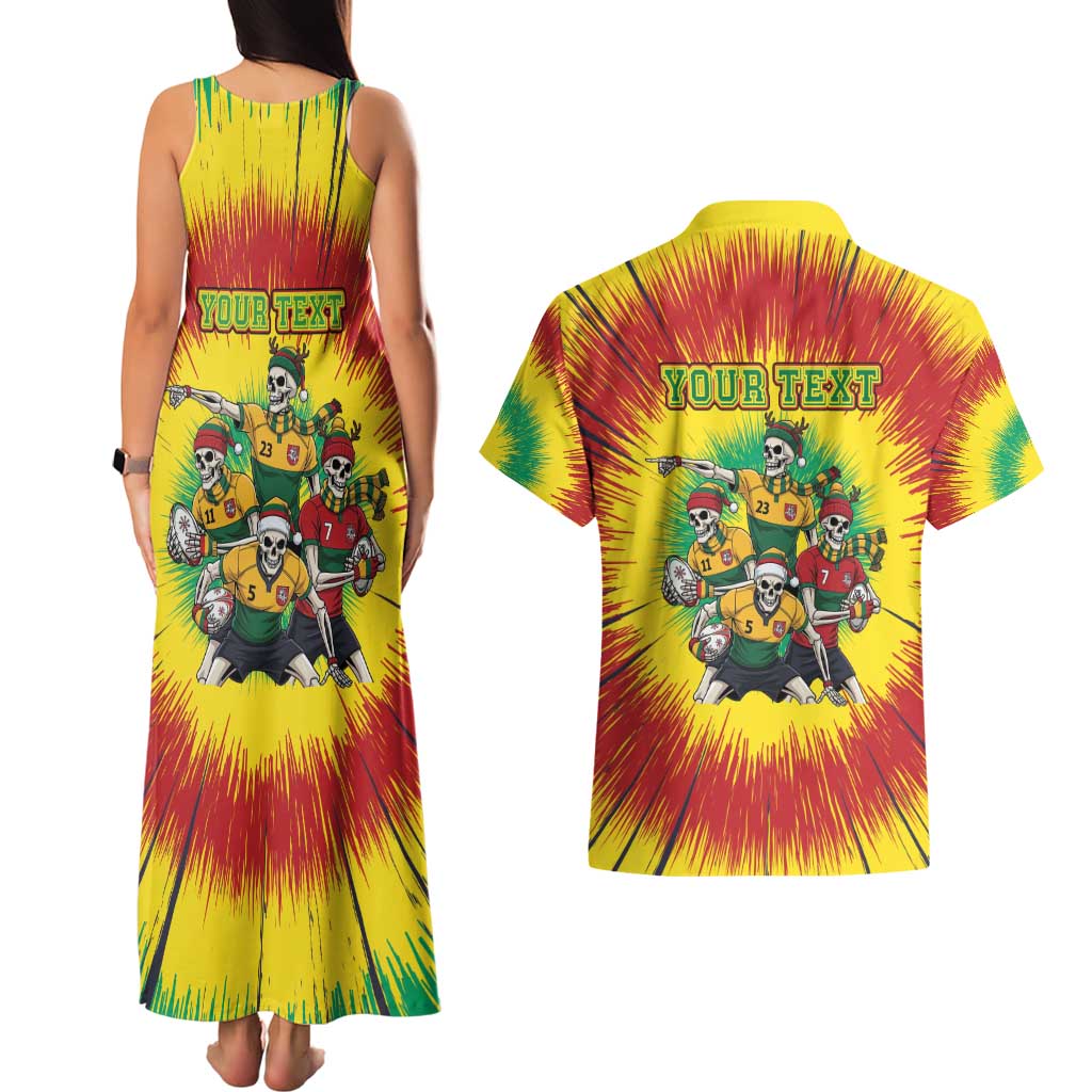 Personalized Lithuania Christmas Couples Matching Tank Maxi Dress and Hawaiian Shirt Skeleton Rugby Tie Dye Vintage - Wonder Print Shop