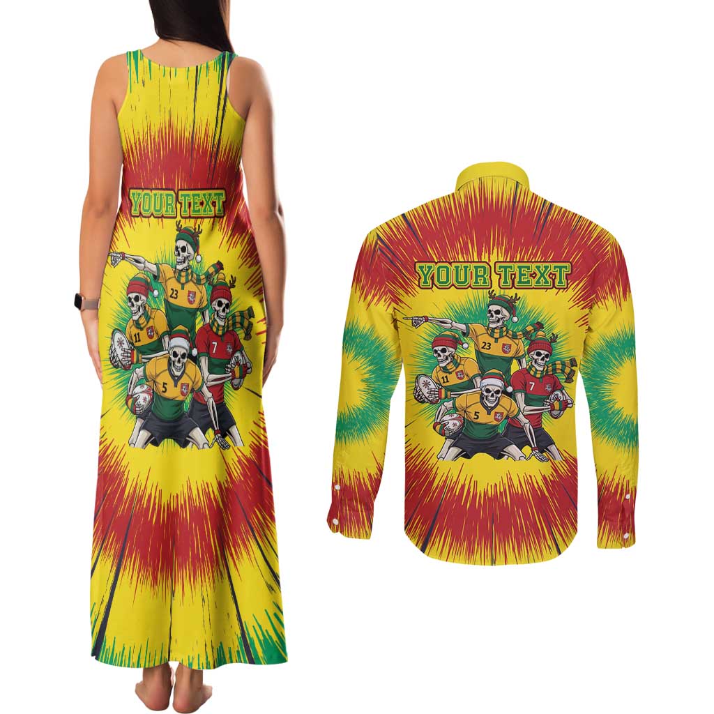 Personalized Lithuania Christmas Couples Matching Tank Maxi Dress and Long Sleeve Button Shirt Skeleton Rugby Tie Dye Vintage - Wonder Print Shop
