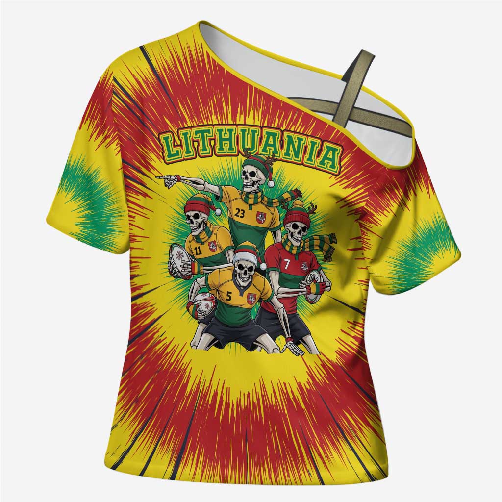 Personalized Lithuania Christmas Cross Shoulder Shirt Skeleton Rugby Tie Dye Vintage - Wonder Print Shop