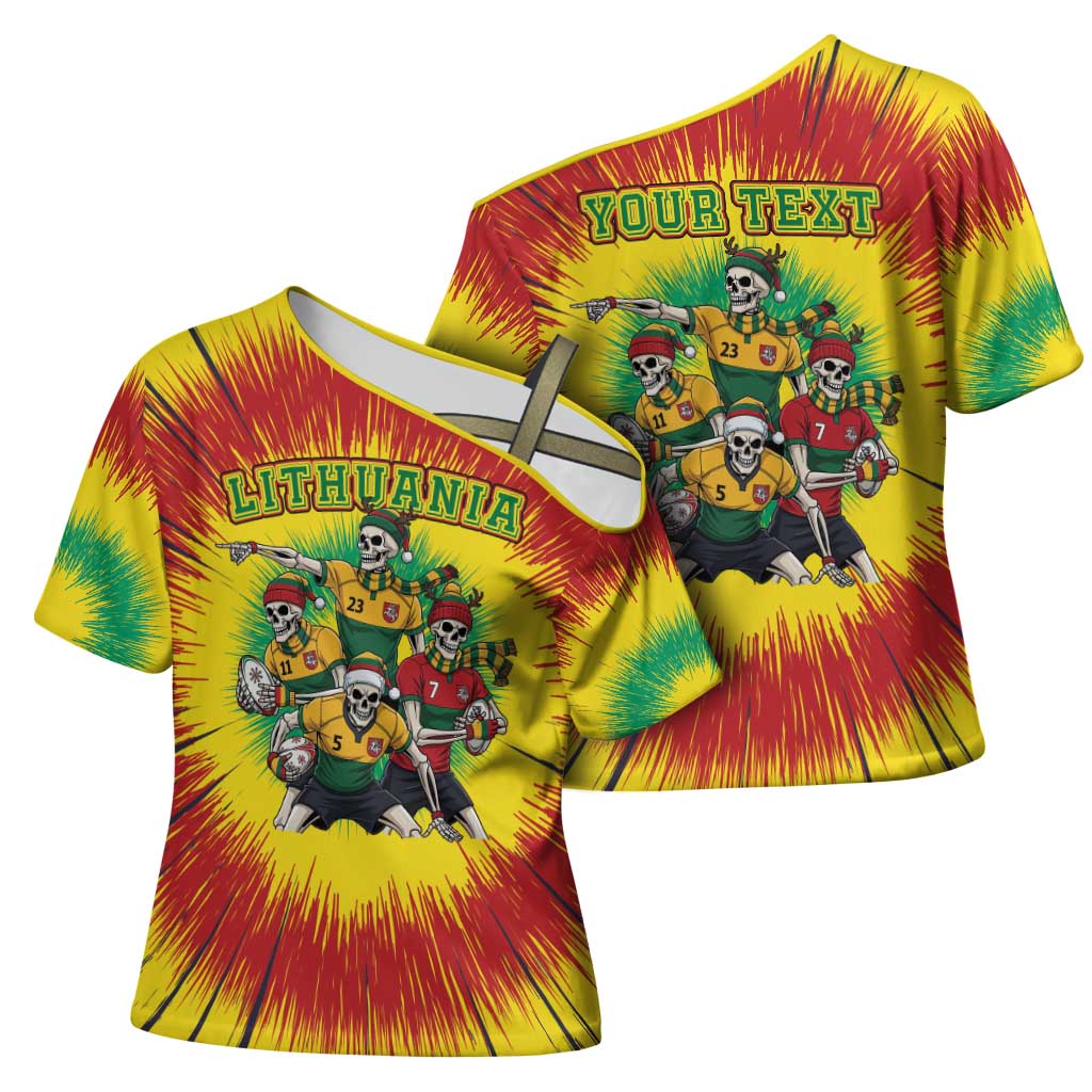 Personalized Lithuania Christmas Cross Shoulder Shirt Skeleton Rugby Tie Dye Vintage - Wonder Print Shop