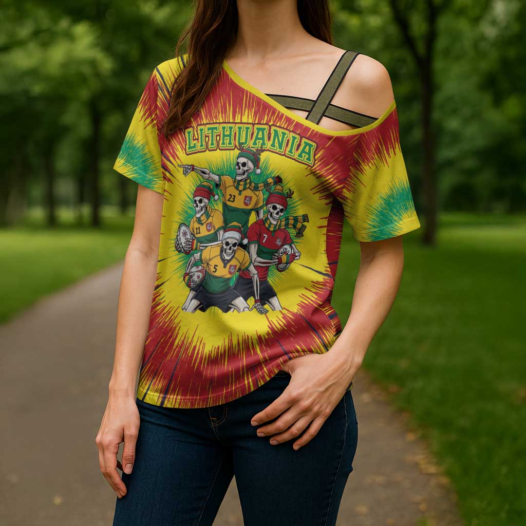 Personalized Lithuania Christmas Cross Shoulder Shirt Skeleton Rugby Tie Dye Vintage - Wonder Print Shop