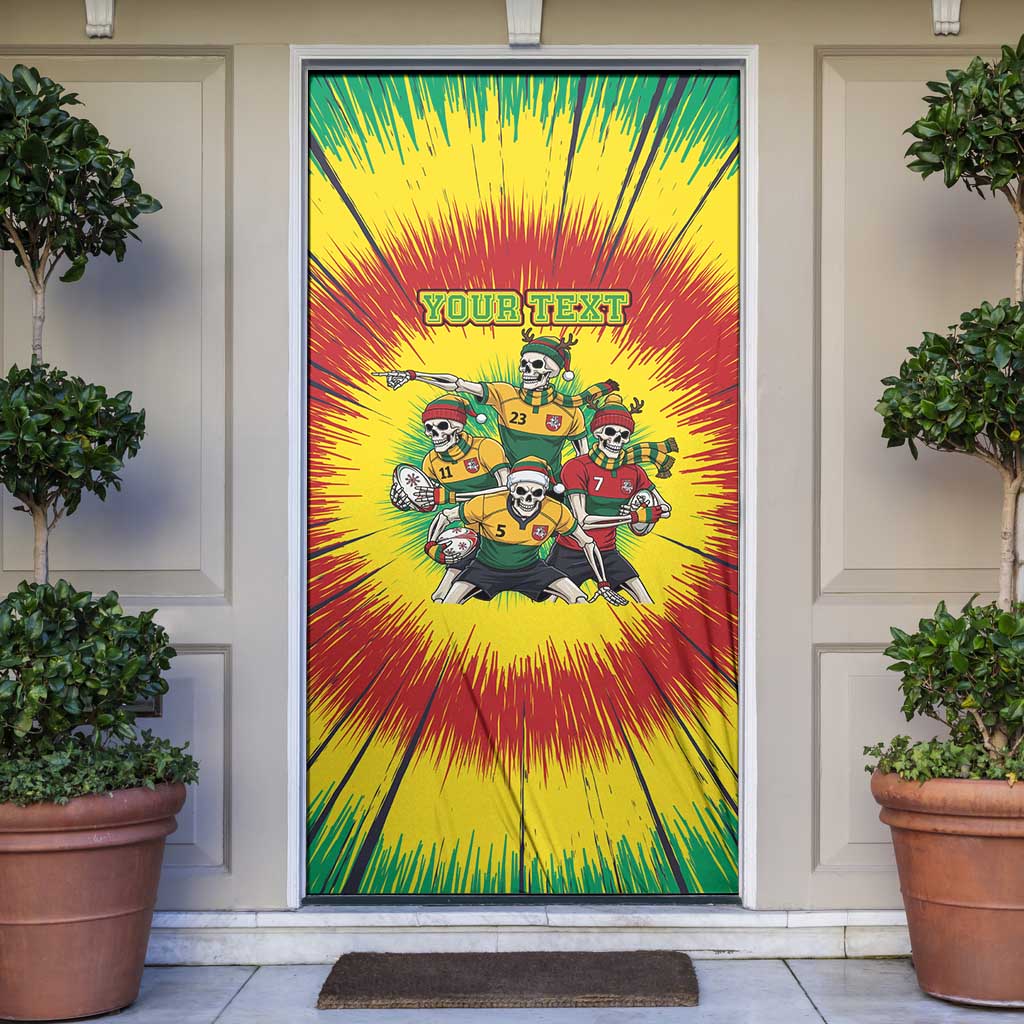 Personalized Lithuania Christmas Door Cover Skeleton Rugby Tie Dye Vintage - Wonder Print Shop