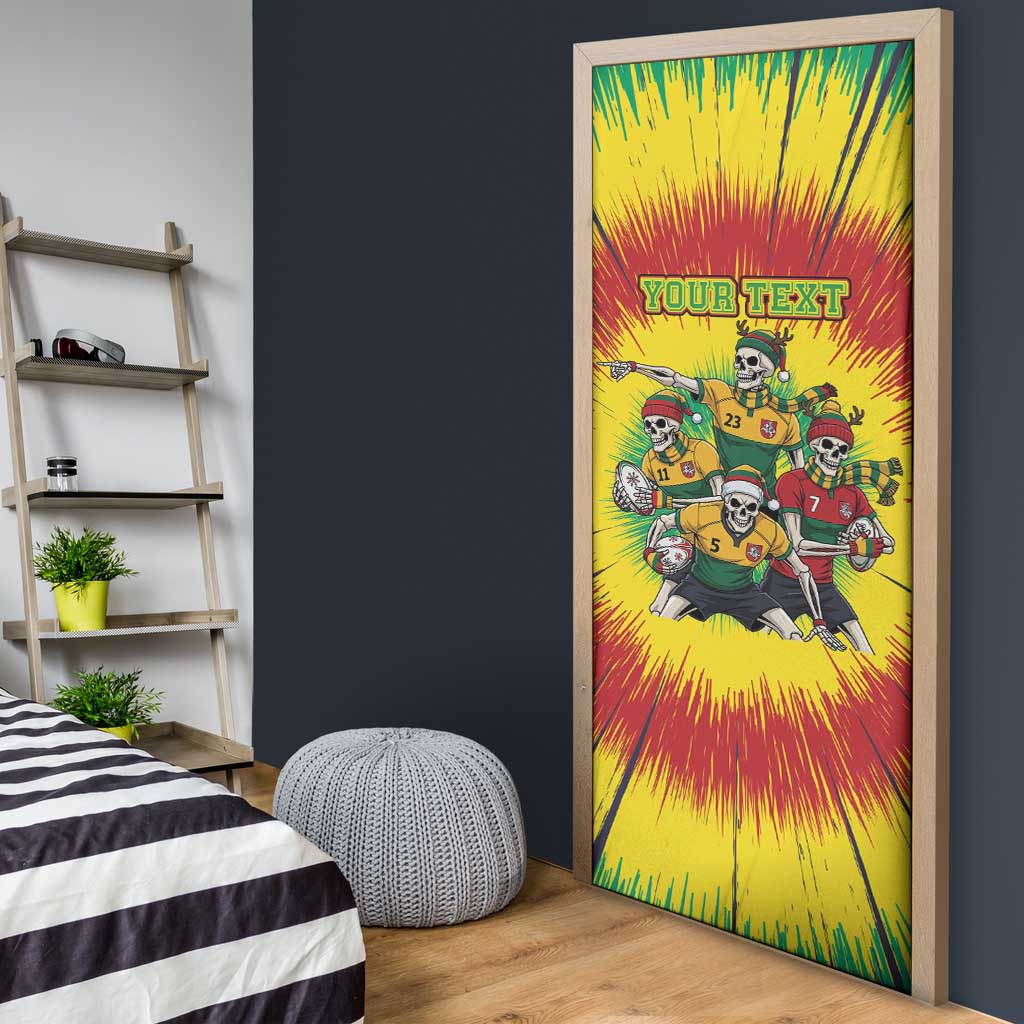 Personalized Lithuania Christmas Door Cover Skeleton Rugby Tie Dye Vintage - Wonder Print Shop
