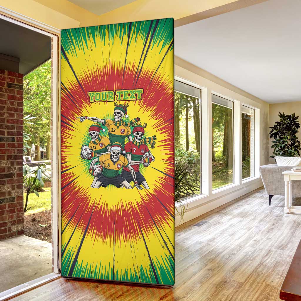 Personalized Lithuania Christmas Door Cover Skeleton Rugby Tie Dye Vintage - Wonder Print Shop