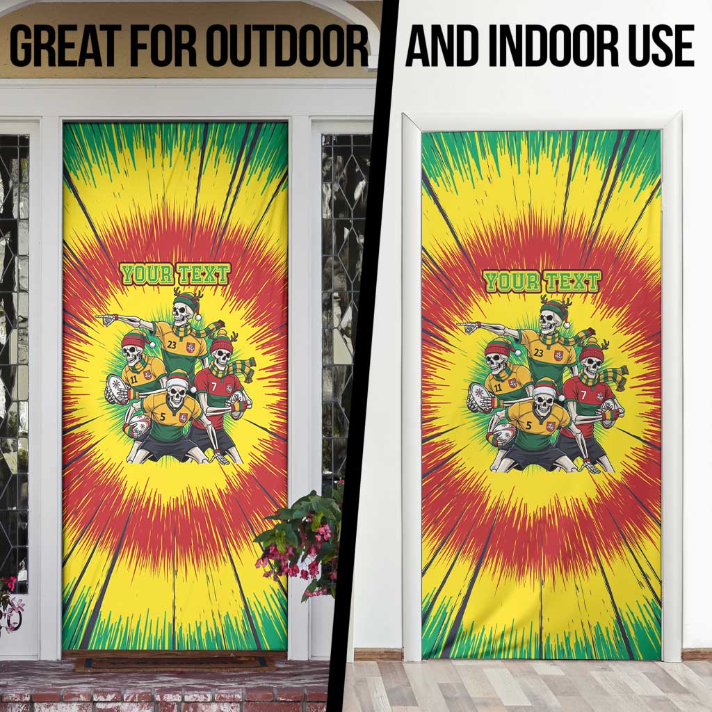 Personalized Lithuania Christmas Door Cover Skeleton Rugby Tie Dye Vintage - Wonder Print Shop