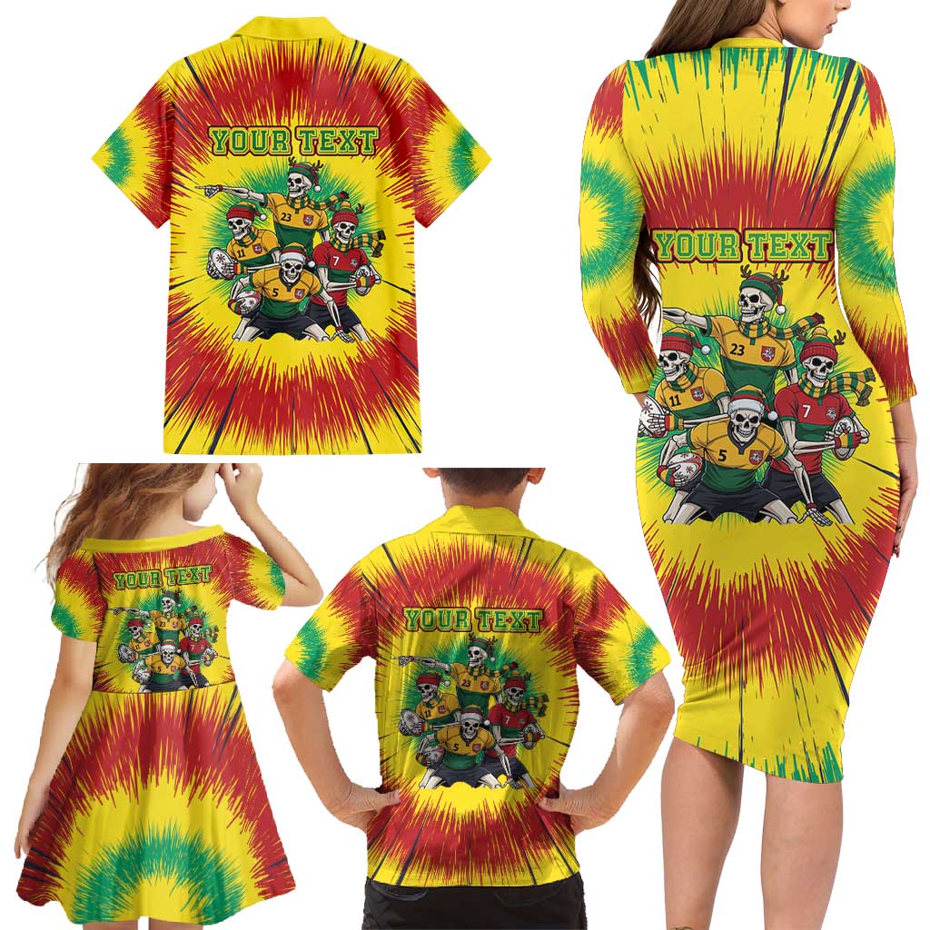 Personalized Lithuania Christmas Family Matching Long Sleeve Bodycon Dress and Hawaiian Shirt Skeleton Rugby Tie Dye Vintage - Wonder Print Shop