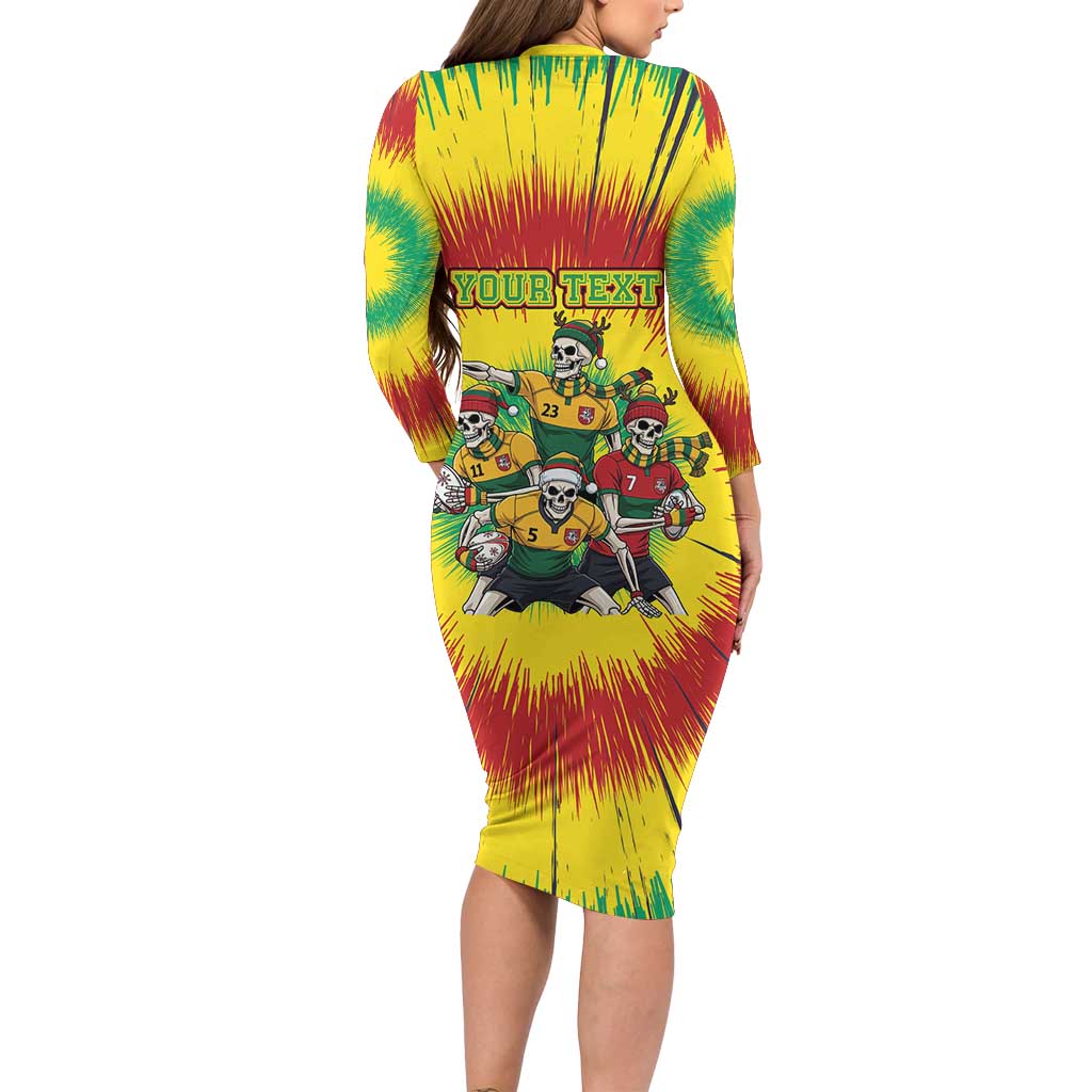 Personalized Lithuania Christmas Family Matching Long Sleeve Bodycon Dress and Hawaiian Shirt Skeleton Rugby Tie Dye Vintage - Wonder Print Shop