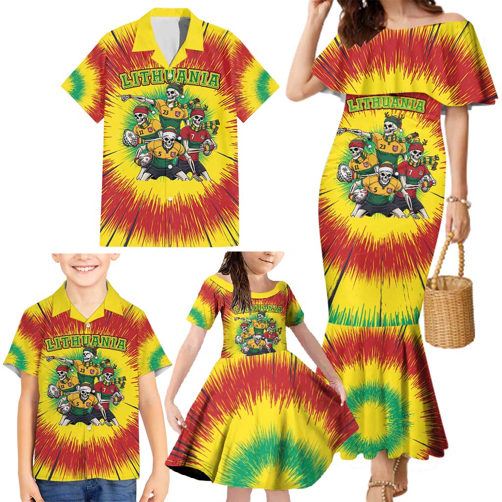 Personalized Lithuania Christmas Family Matching Mermaid Dress and Hawaiian Shirt Skeleton Rugby Tie Dye Vintage - Wonder Print Shop