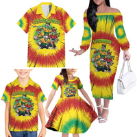Personalized Lithuania Christmas Family Matching Off The Shoulder Long Sleeve Dress and Hawaiian Shirt Skeleton Rugby Tie Dye Vintage - Wonder Print Shop