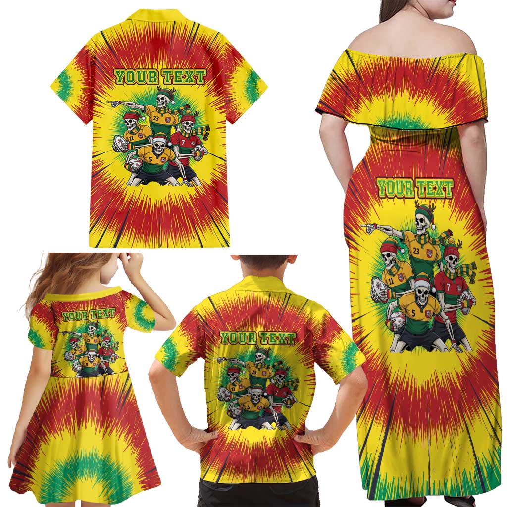 Personalized Lithuania Christmas Family Matching Off Shoulder Maxi Dress and Hawaiian Shirt Skeleton Rugby Tie Dye Vintage - Wonder Print Shop