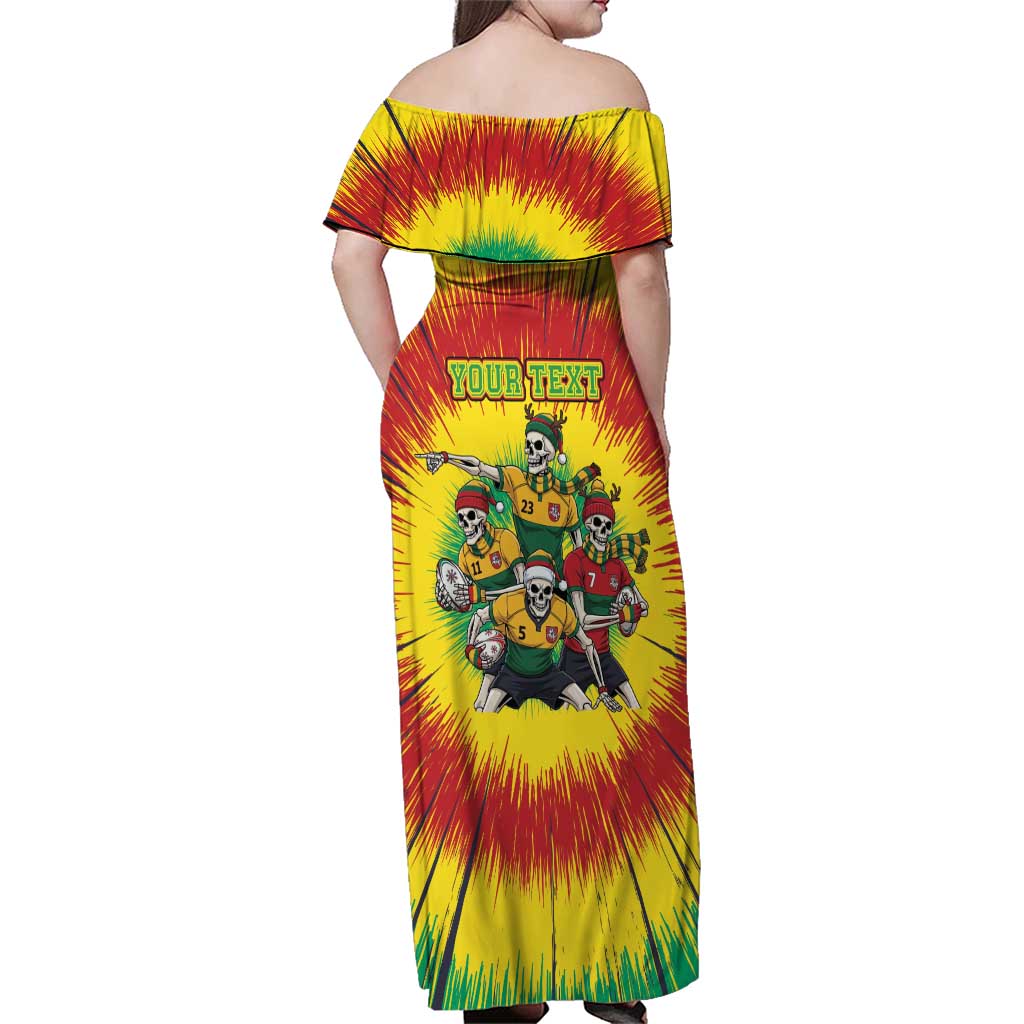 Personalized Lithuania Christmas Family Matching Off Shoulder Maxi Dress and Hawaiian Shirt Skeleton Rugby Tie Dye Vintage - Wonder Print Shop