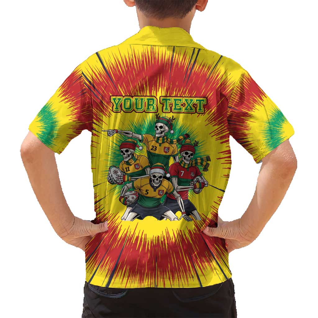 Personalized Lithuania Christmas Family Matching Off Shoulder Short Dress and Hawaiian Shirt Skeleton Rugby Tie Dye Vintage - Wonder Print Shop