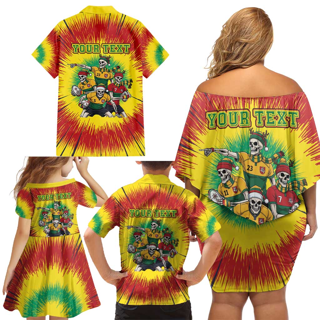 Personalized Lithuania Christmas Family Matching Off Shoulder Short Dress and Hawaiian Shirt Skeleton Rugby Tie Dye Vintage - Wonder Print Shop