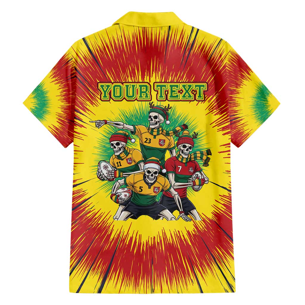 Personalized Lithuania Christmas Family Matching Off Shoulder Short Dress and Hawaiian Shirt Skeleton Rugby Tie Dye Vintage - Wonder Print Shop