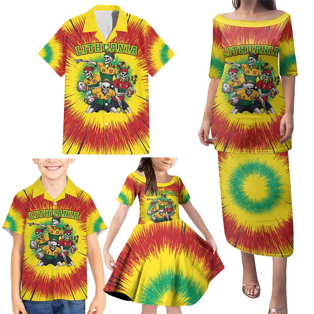Personalized Lithuania Christmas Family Matching Puletasi and Hawaiian Shirt Skeleton Rugby Tie Dye Vintage - Wonder Print Shop