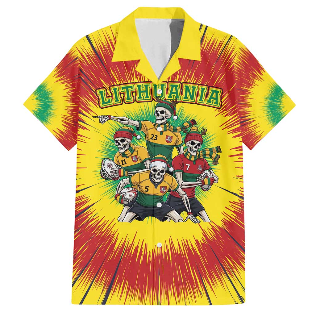 Personalized Lithuania Christmas Family Matching Puletasi and Hawaiian Shirt Skeleton Rugby Tie Dye Vintage - Wonder Print Shop