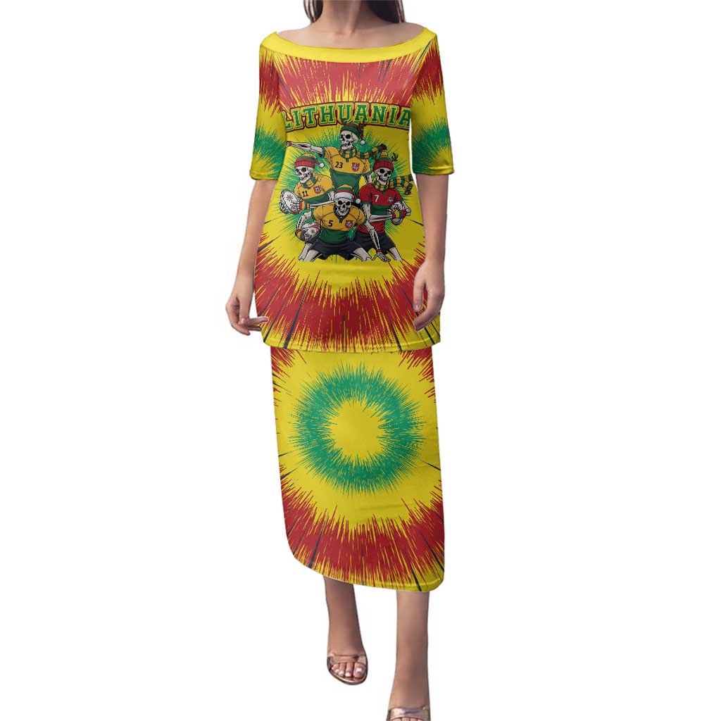 Personalized Lithuania Christmas Family Matching Puletasi and Hawaiian Shirt Skeleton Rugby Tie Dye Vintage - Wonder Print Shop