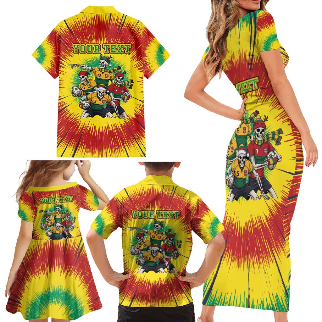 Personalized Lithuania Christmas Family Matching Short Sleeve Bodycon Dress and Hawaiian Shirt Skeleton Rugby Tie Dye Vintage - Wonder Print Shop