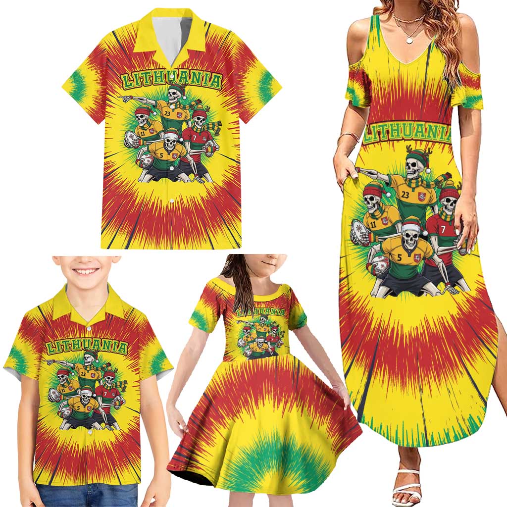Personalized Lithuania Christmas Family Matching Summer Maxi Dress and Hawaiian Shirt Skeleton Rugby Tie Dye Vintage - Wonder Print Shop