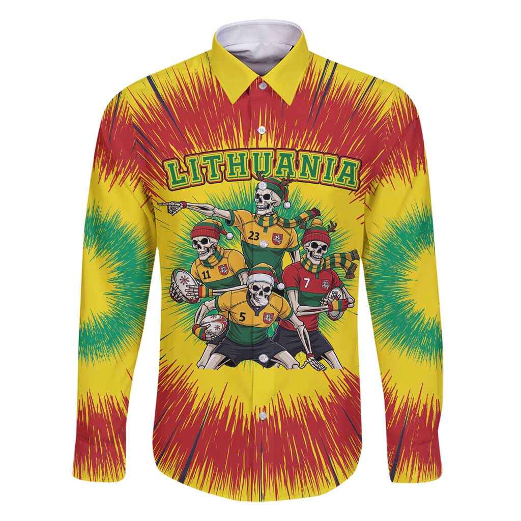 Personalized Lithuania Christmas Family Matching Tank Maxi Dress and Hawaiian Shirt Skeleton Rugby Tie Dye Vintage - Wonder Print Shop