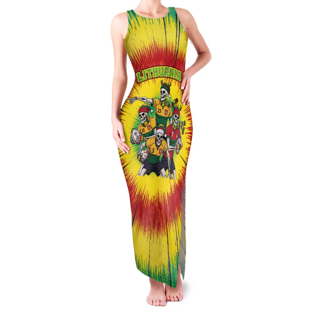 Personalized Lithuania Christmas Family Matching Tank Maxi Dress and Hawaiian Shirt Skeleton Rugby Tie Dye Vintage - Wonder Print Shop