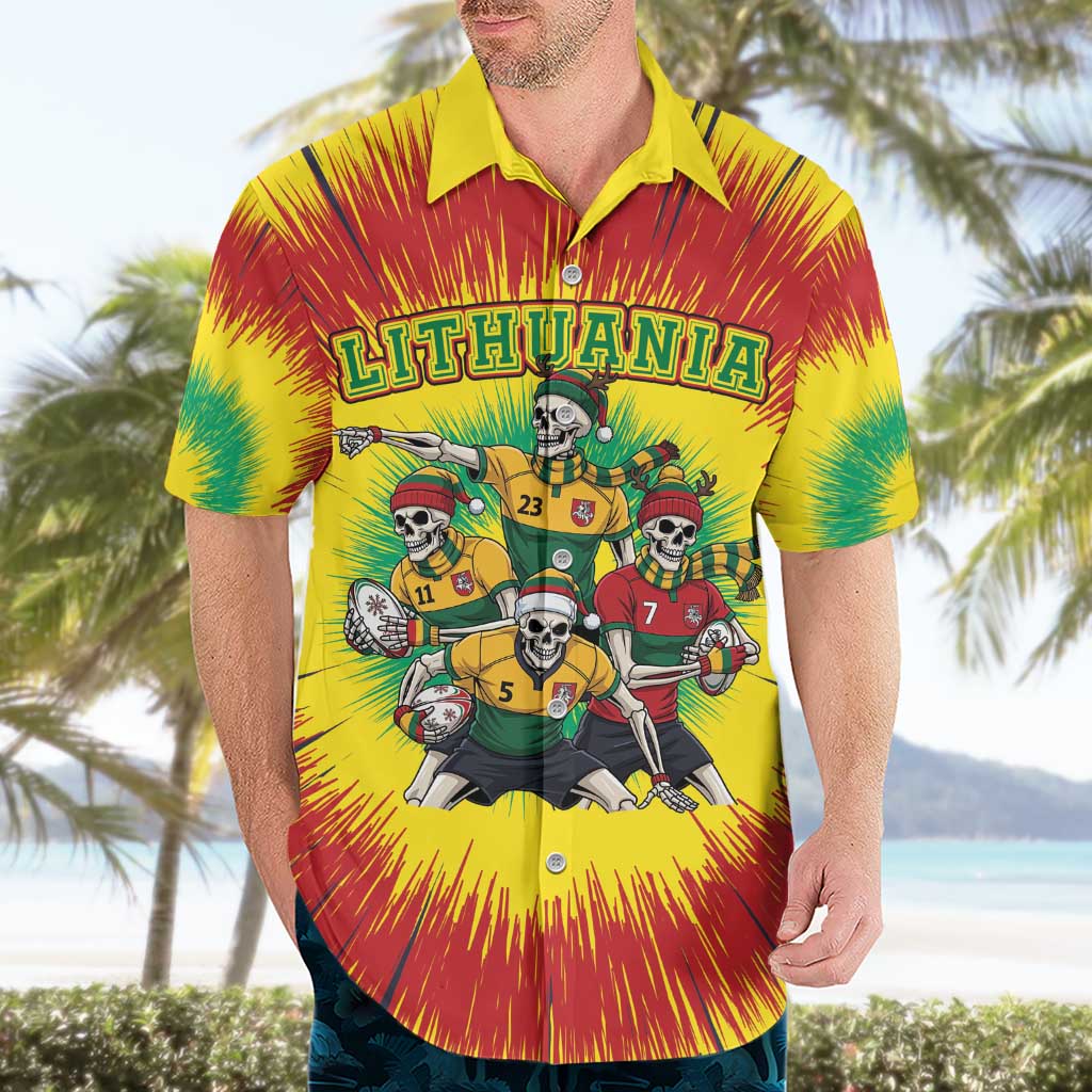 Personalized Lithuania Christmas Hawaiian Shirt Skeleton Rugby Tie Dye Vintage - Wonder Print Shop