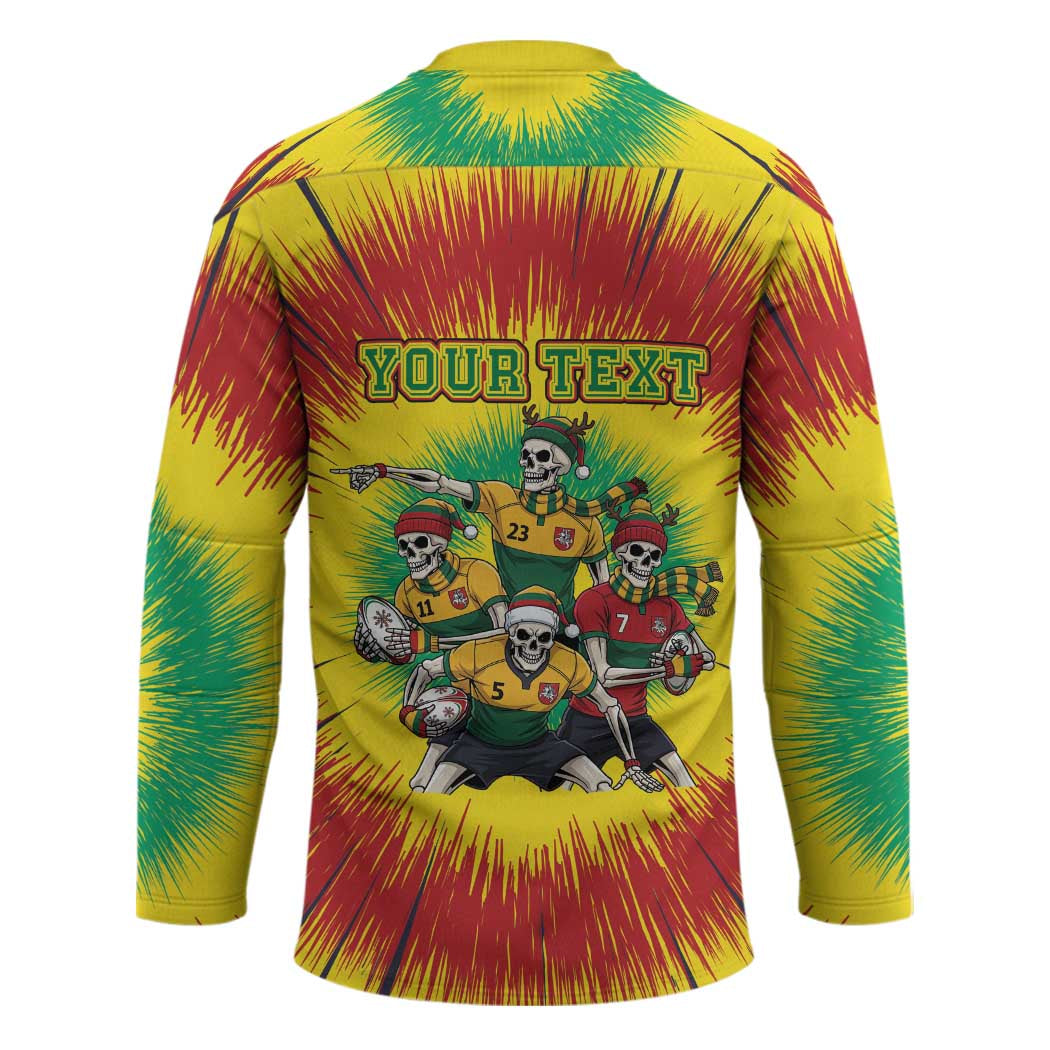 Personalized Lithuania Christmas Hockey Jersey Skeleton Rugby Tie Dye Vintage - Wonder Print Shop