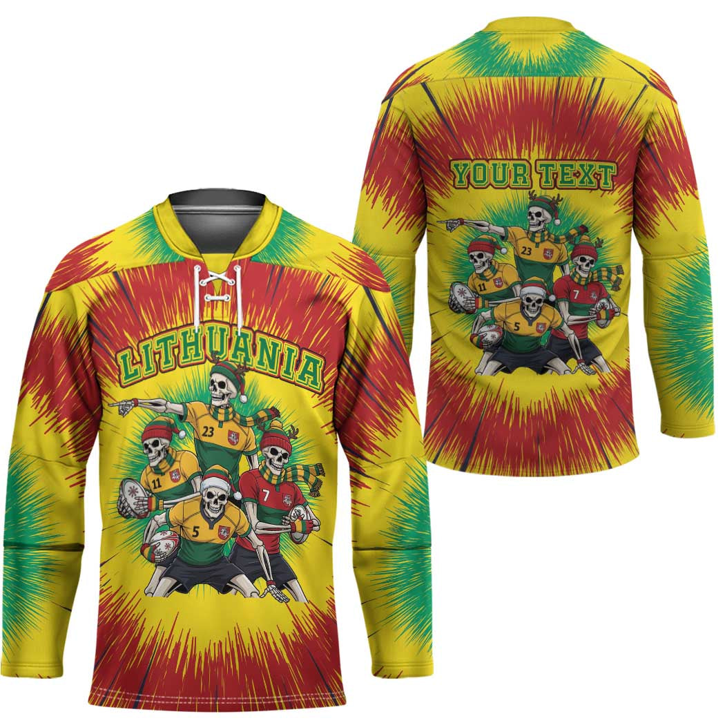 Personalized Lithuania Christmas Hockey Jersey Skeleton Rugby Tie Dye Vintage - Wonder Print Shop