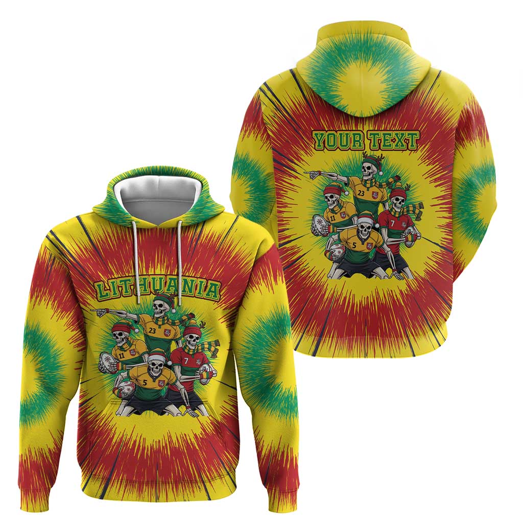 Personalized Lithuania Christmas Hoodie Skeleton Rugby Tie Dye Vintage - Wonder Print Shop