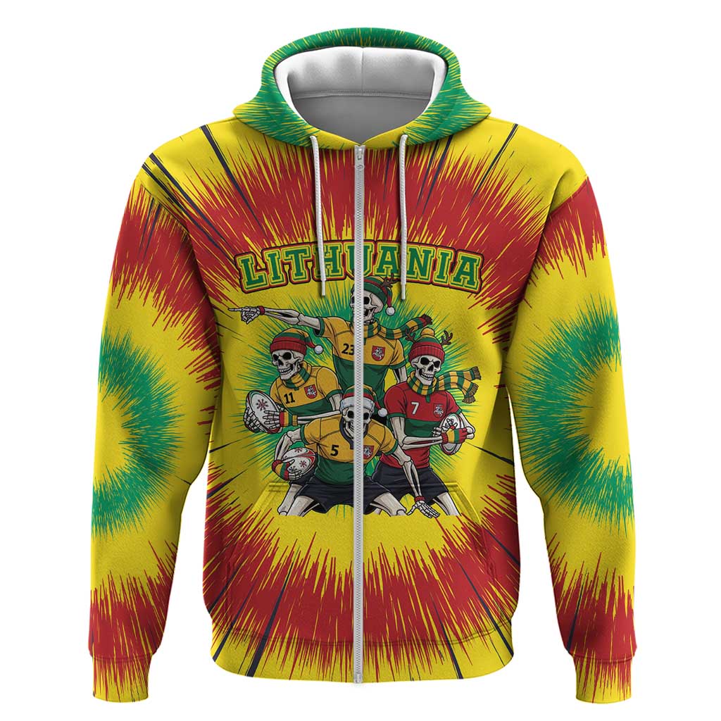 Personalized Lithuania Christmas Hoodie Skeleton Rugby Tie Dye Vintage - Wonder Print Shop