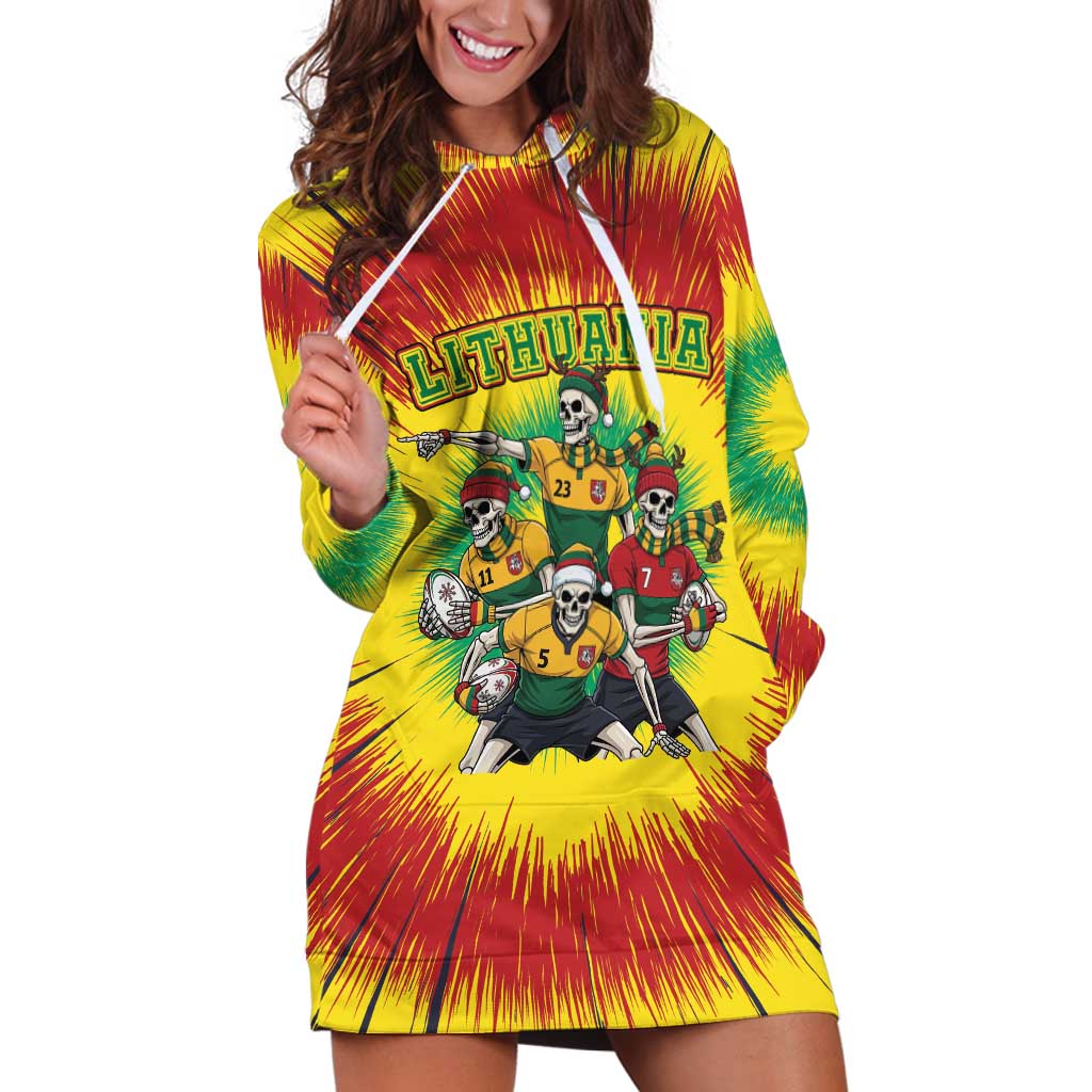 Personalized Lithuania Christmas Hoodie Dress Skeleton Rugby Tie Dye Vintage - Wonder Print Shop