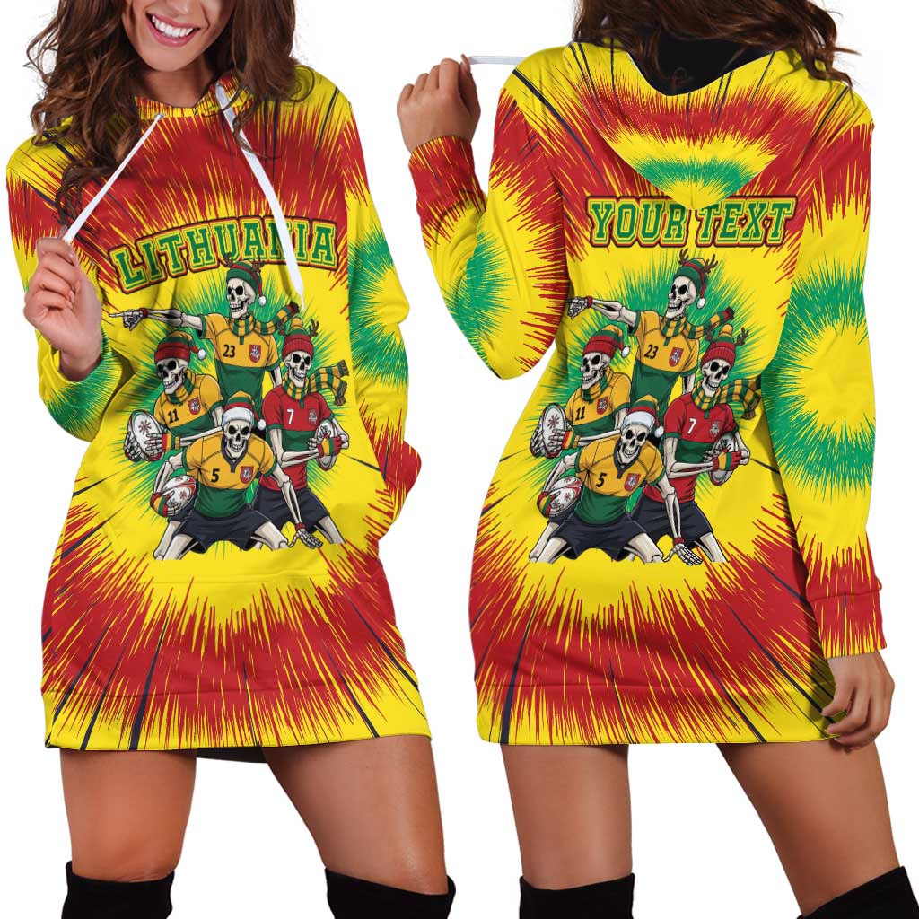 Personalized Lithuania Christmas Hoodie Dress Skeleton Rugby Tie Dye Vintage - Wonder Print Shop