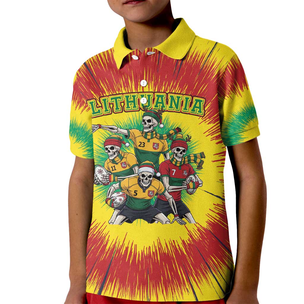 Personalized Lithuania Christmas Kid Polo Shirt Skeleton Rugby Tie Dye Vintage - Wonder Print Shop