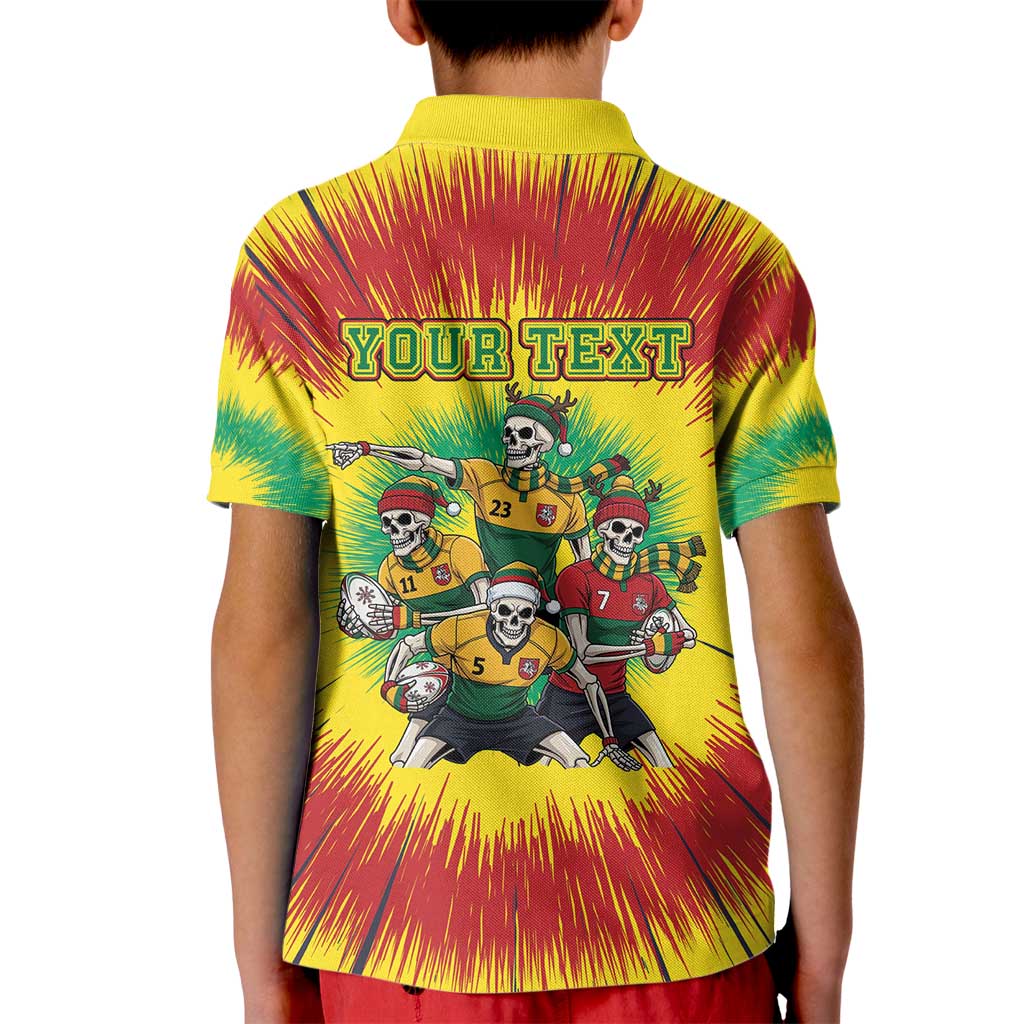 Personalized Lithuania Christmas Kid Polo Shirt Skeleton Rugby Tie Dye Vintage - Wonder Print Shop