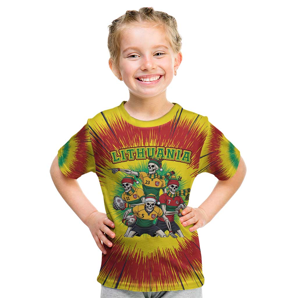Personalized Lithuania Christmas Kid T Shirt Skeleton Rugby Tie Dye Vintage - Wonder Print Shop