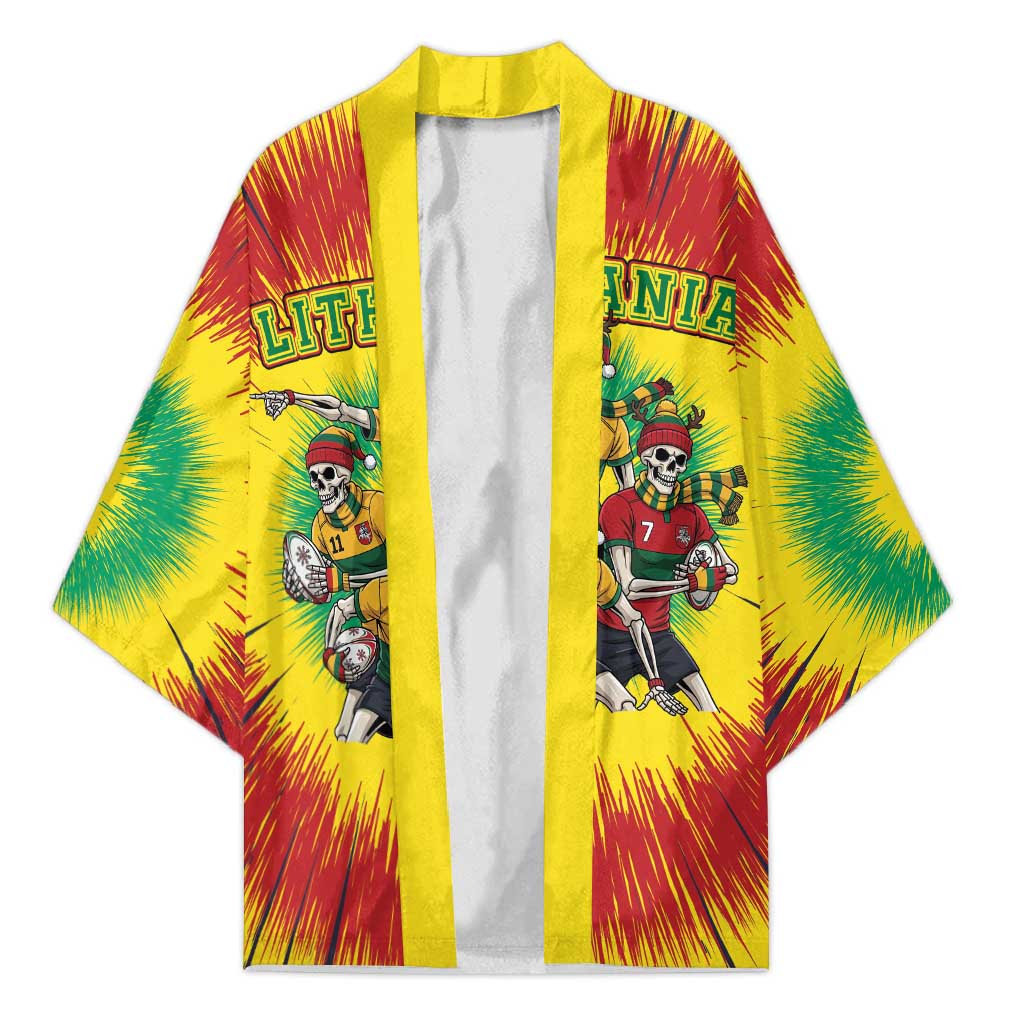 Personalized Lithuania Christmas Kimono Skeleton Rugby Tie Dye Vintage - Wonder Print Shop