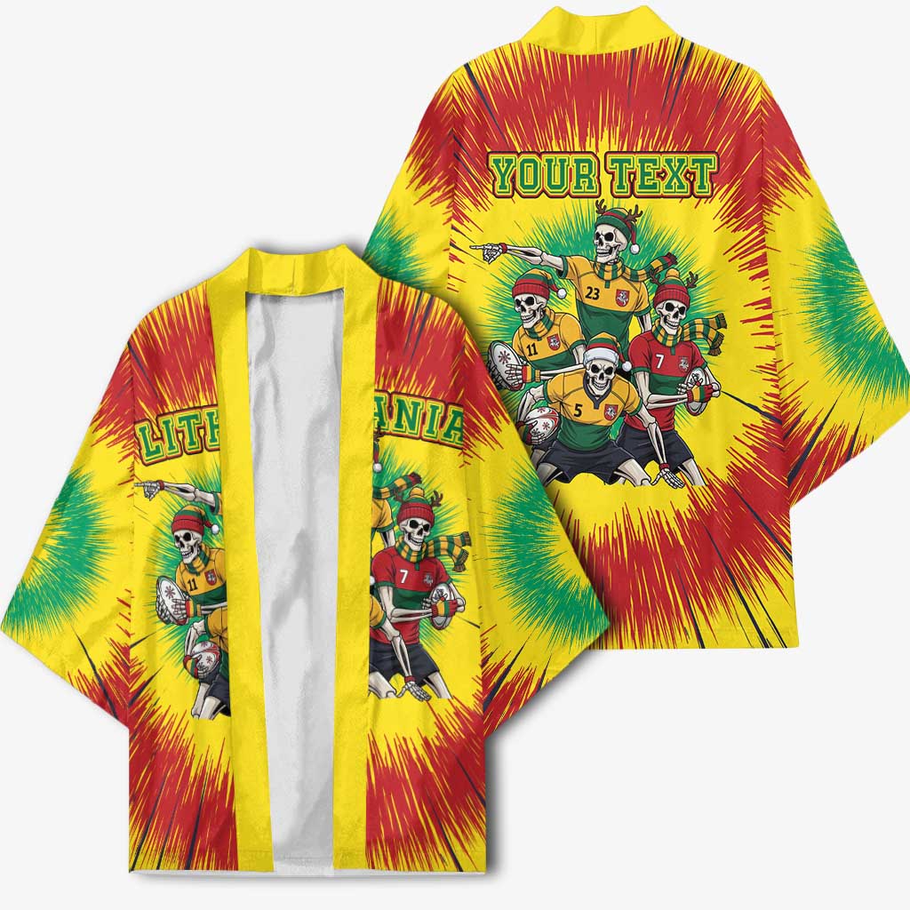 Personalized Lithuania Christmas Kimono Skeleton Rugby Tie Dye Vintage - Wonder Print Shop