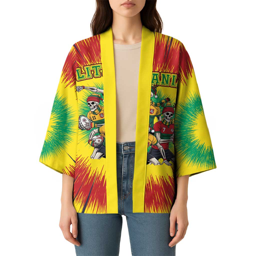 Personalized Lithuania Christmas Kimono Skeleton Rugby Tie Dye Vintage - Wonder Print Shop