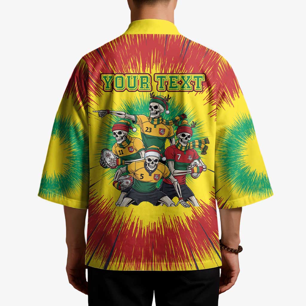 Personalized Lithuania Christmas Kimono Skeleton Rugby Tie Dye Vintage - Wonder Print Shop