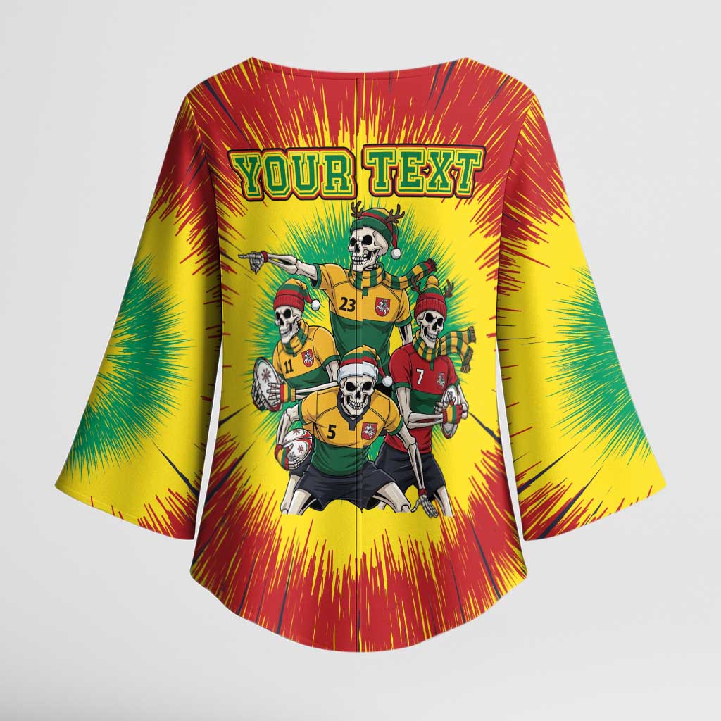 Personalized Lithuania Christmas Kimono Sleeve Blouse Skeleton Rugby Tie Dye Vintage - Wonder Print Shop
