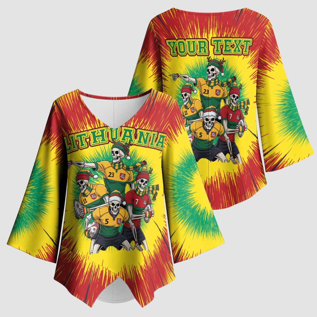 Personalized Lithuania Christmas Kimono Sleeve Blouse Skeleton Rugby Tie Dye Vintage - Wonder Print Shop