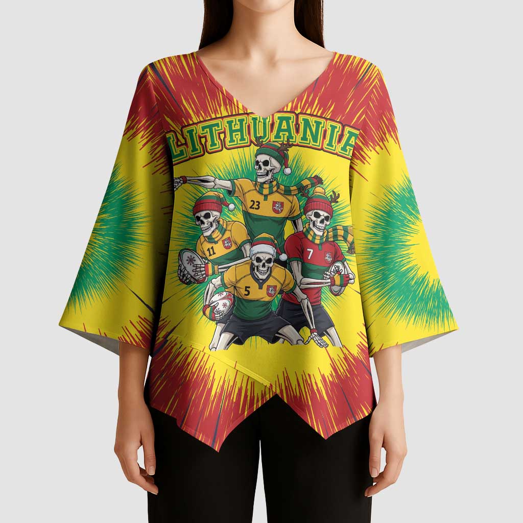 Personalized Lithuania Christmas Kimono Sleeve Blouse Skeleton Rugby Tie Dye Vintage - Wonder Print Shop
