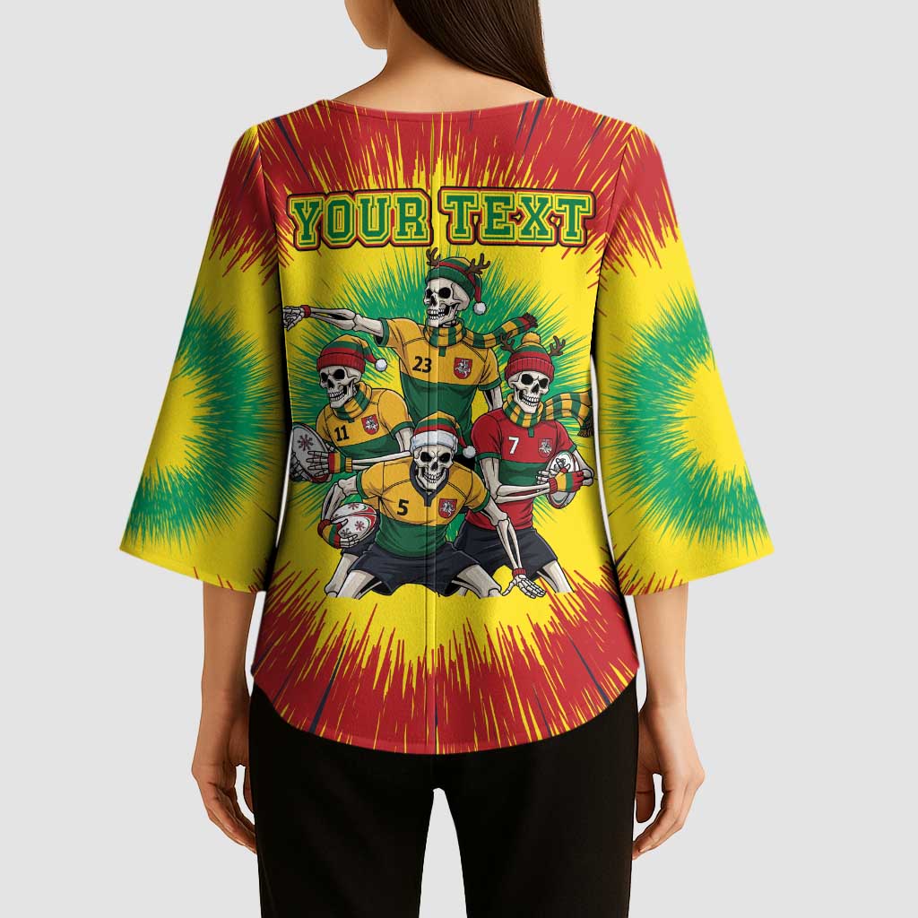 Personalized Lithuania Christmas Kimono Sleeve Blouse Skeleton Rugby Tie Dye Vintage - Wonder Print Shop