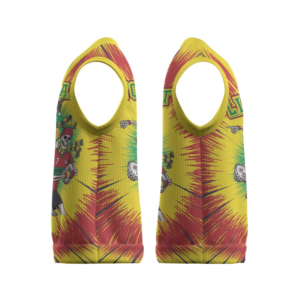Personalized Lithuania Christmas Knitted V-Neck Vest Skeleton Rugby Tie Dye Vintage - Wonder Print Shop