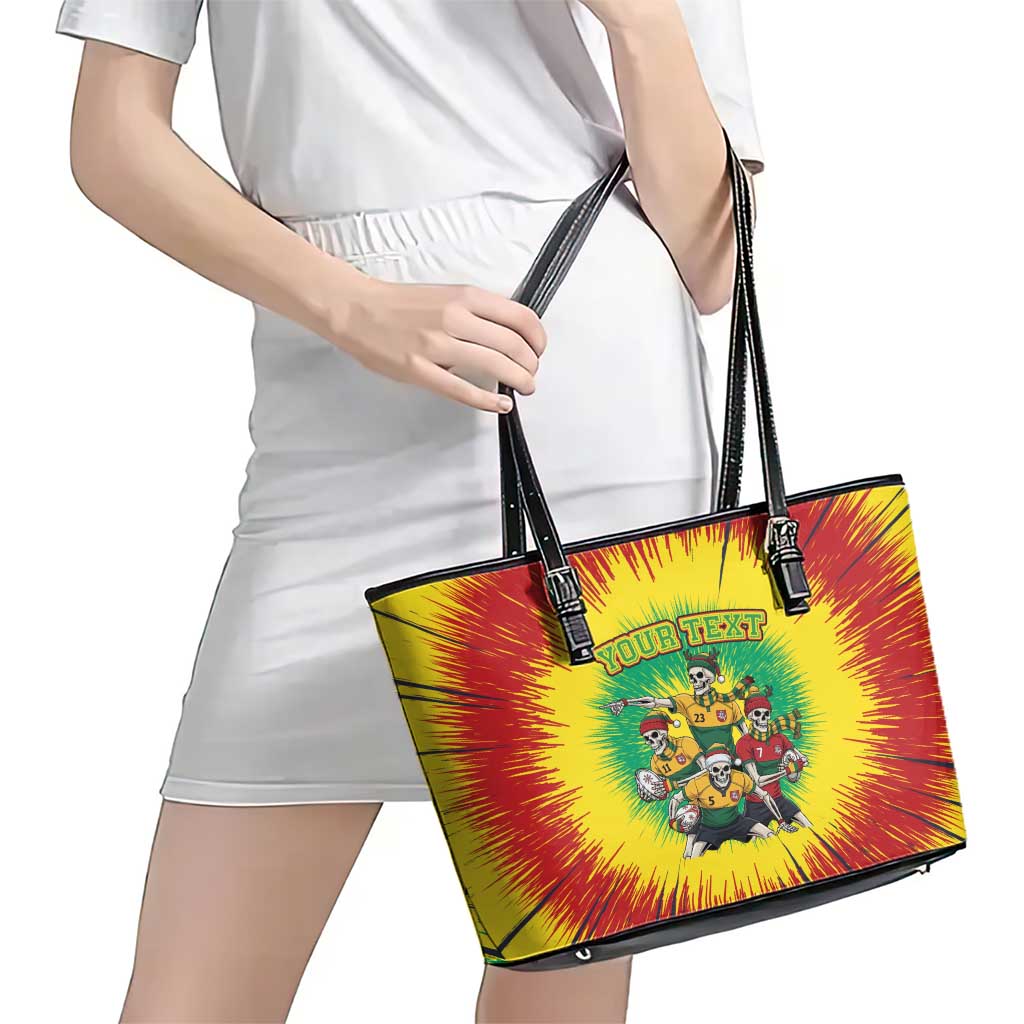 Personalized Lithuania Christmas Leather Tote Bag Skeleton Rugby Tie Dye Vintage - Wonder Print Shop