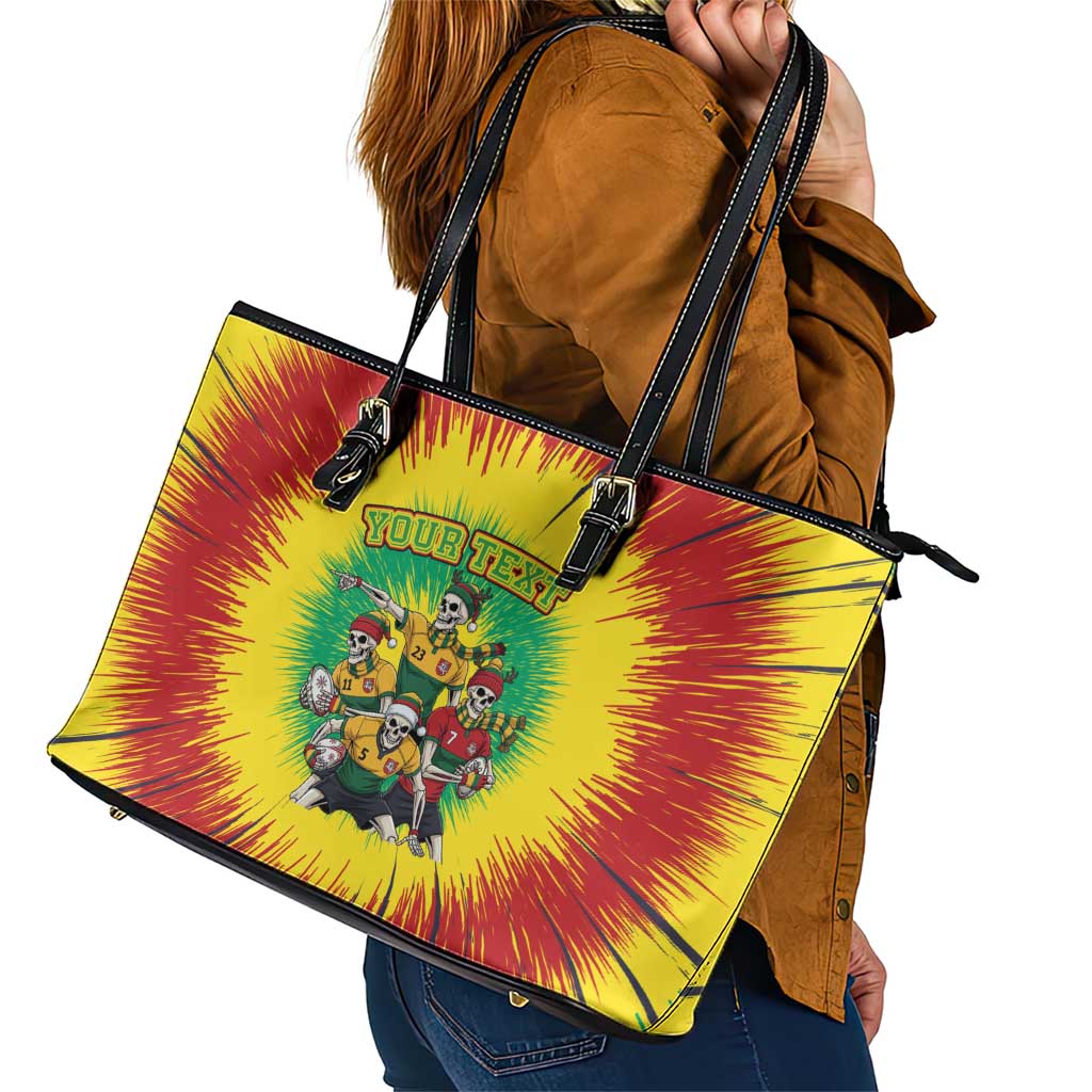 Personalized Lithuania Christmas Leather Tote Bag Skeleton Rugby Tie Dye Vintage - Wonder Print Shop